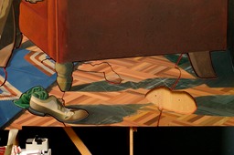 The Subtile Dishonesty of Feigned Innocence," in process, Oil on Hardboard, Detail