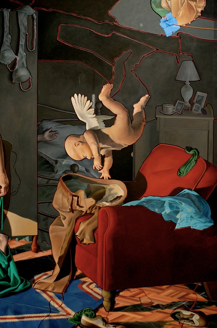 The Subtile Dishonesty of Feigned Innocence," in process, Oil on Hardboard, Detail