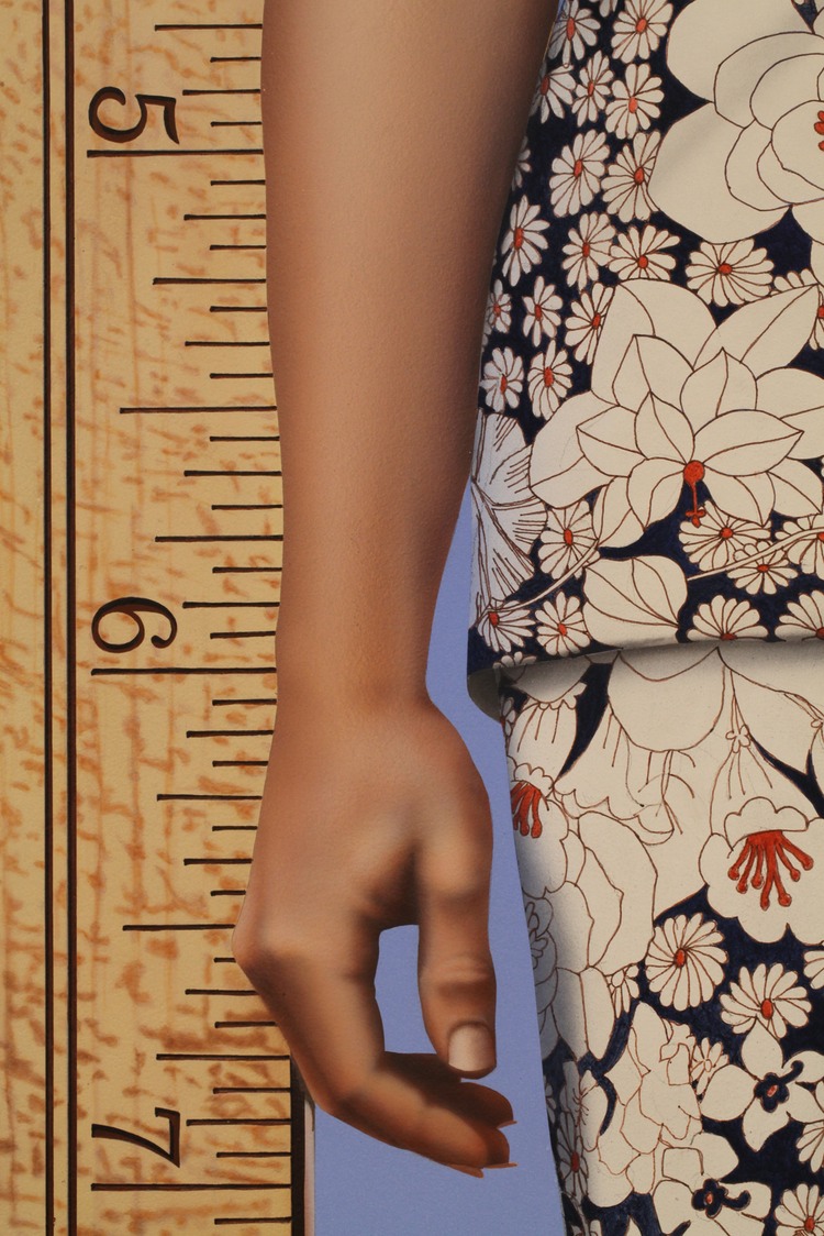 "Interpolation Between a Ruler and Lee Ann" 1973, Acrylic Paint on Hardboard, Detail
