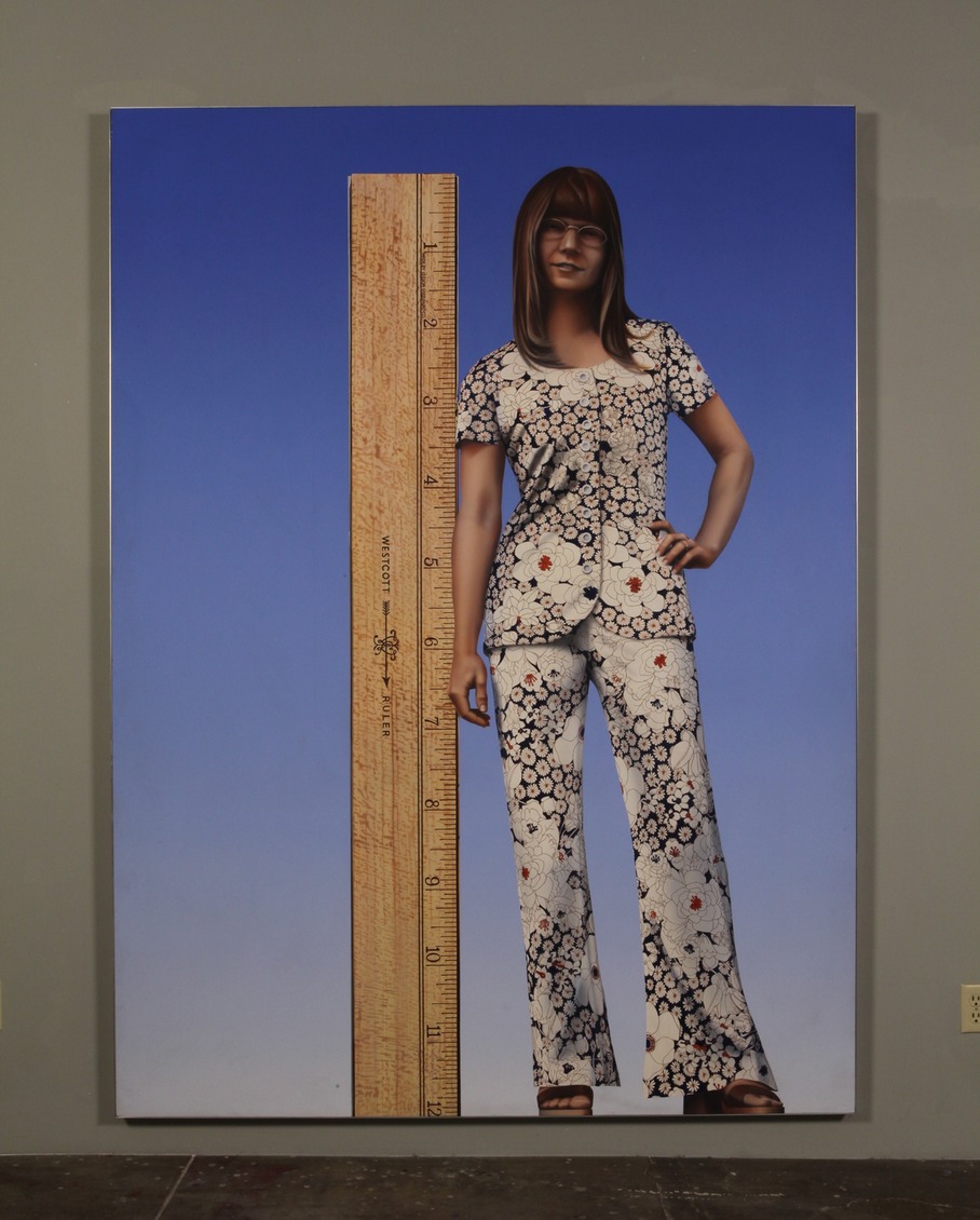 "Interpolation Between a Ruler and Lee Ann" 1973, Acrylic Paint on Hardboard, 66" X 90"
